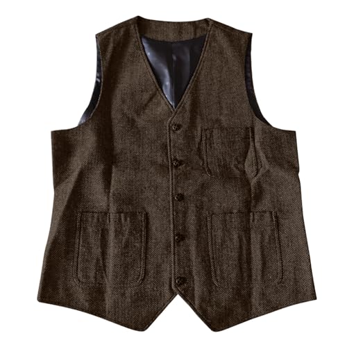 Mens Vintage Wool Suit Vest Button V Neck Herringbone Waistcoat 5 Real Pockets Tweed Waistcoat for Groomsmen Wedding3