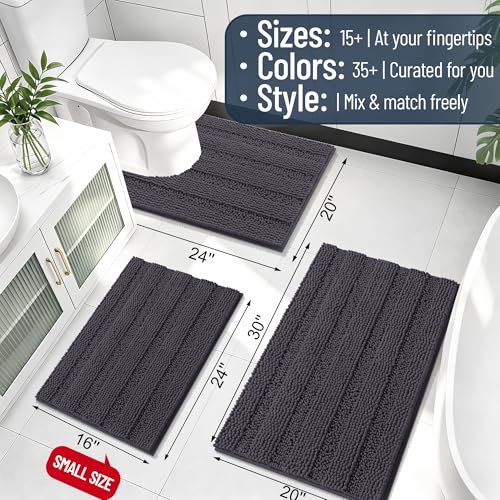 Image of Smiry Thick Chenille Large Bathroom Rugs 47x32, Extra Soft Absorbent Striped Bath Mat, Machine Washable, Rubber Backing, Bath Rugs for Bathroom, Tub & Shower, Home Decor Accessories, Dark Grey