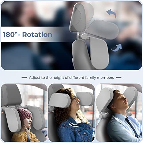 Image of Car Headrest Pillow, Road Pal Headrest, Adjustable Car Seat Head Neck Support, U Shaped Car Sleeping Pillow for Kids & Adults (Grey)
