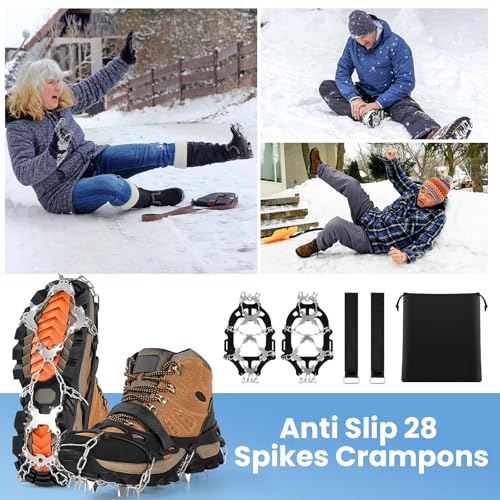 Crampons for Shoes with 28 Stainless Steel Spikes, Anti Slip Crampons for Hiking Boots Women Men, Ice Cleats Traction Snow Grips for Hiking Jogging Fishing Walking Climbing Mountaineering - Thumbnail 7