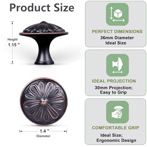 Image of Oil Rubbed Bronze Cabinet Knobs 10 Pack - Solid Zinc Alloy Single Hold Knob - 1.4 inch Dia Round Bronze Kitchen Handles for Cabinets and dresser Drawers, Vintage Bronze Drawer Pulls Dresser Drawer Knobs