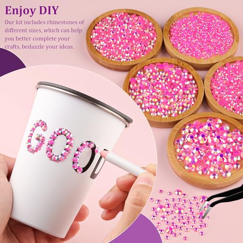 Image of Resin Jelly Rhinestones for Crafting with B7000 Jewelry Glue, 1 Box Hot Pink AB Flatback Crystal with 3Pcs 10ml Glue, Bedazzling Non Hotfix Gems for DIY Tumblers Clothing Shoes Manicure
