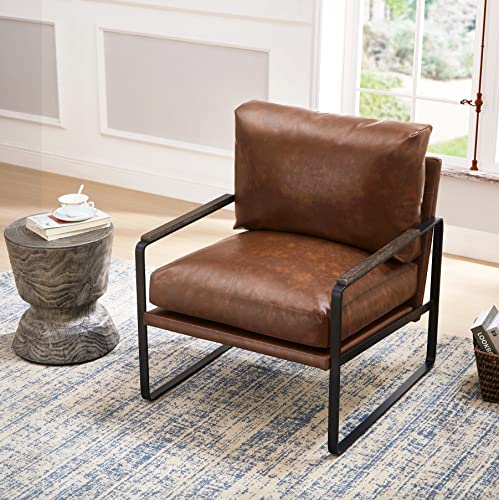 Ball & Cast Mid Century Upholstered Accent Chair Retro Design Armchair With Metal Frame, Brown #TOP1