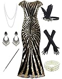 Women 1920S Gatsby Sequin Mermaid Formal Evening Dress with 20s Accessories Costume (XXL, Black...