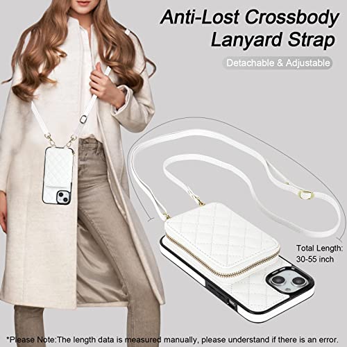 Bocasal Crossbody Wallet Case For Iphone 13, Rfid Blocking Pu Leather Zipper Handbag Purse Flip Cover, Kickstand Folio Case With Card Slots Holder Wrist Strap Lanyard 5G 6.1 Inch (White) #TOP5