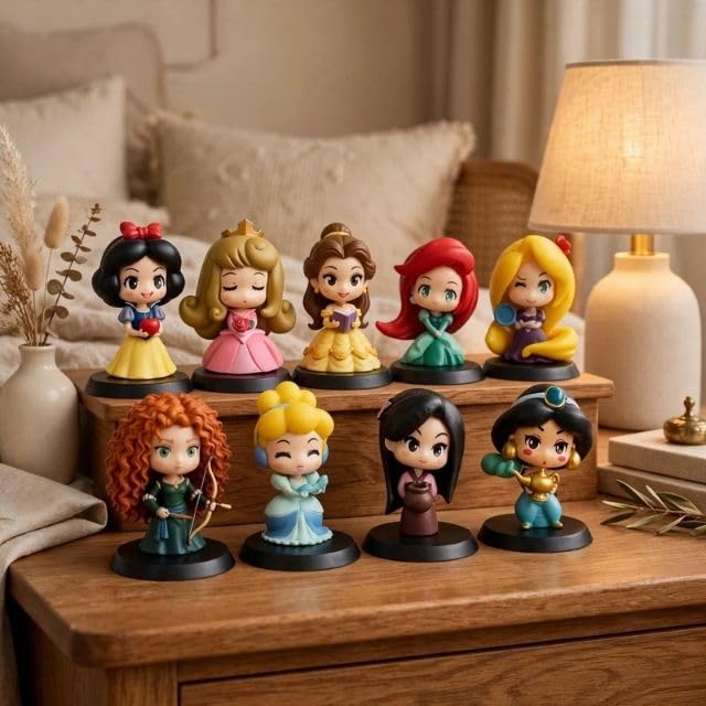 Image of Awestuffs Princess Cute Action Figure Set | Fairy Tale Birthday Party Decorations, Cupcake Toppers, Baby Shower Favors, Kids Room Decor (Set of 9)