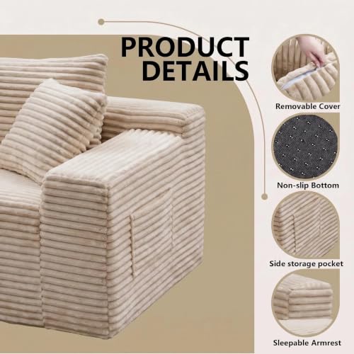 Image of 94.5 inch L Shaped Boneless Sectional Corduroy Couches for Living Room (Camel)