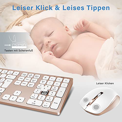 Kabellose Tastatur Maus Set, 2.4G Wiederaufladbare Tastatur und Maus Set mit Hintergrundbeleuchtung, Beleuchtete Tastatur Maus Set mit QWERTZ Layout für PC, Laptop, Tablet, Rosa Gold - Image 7