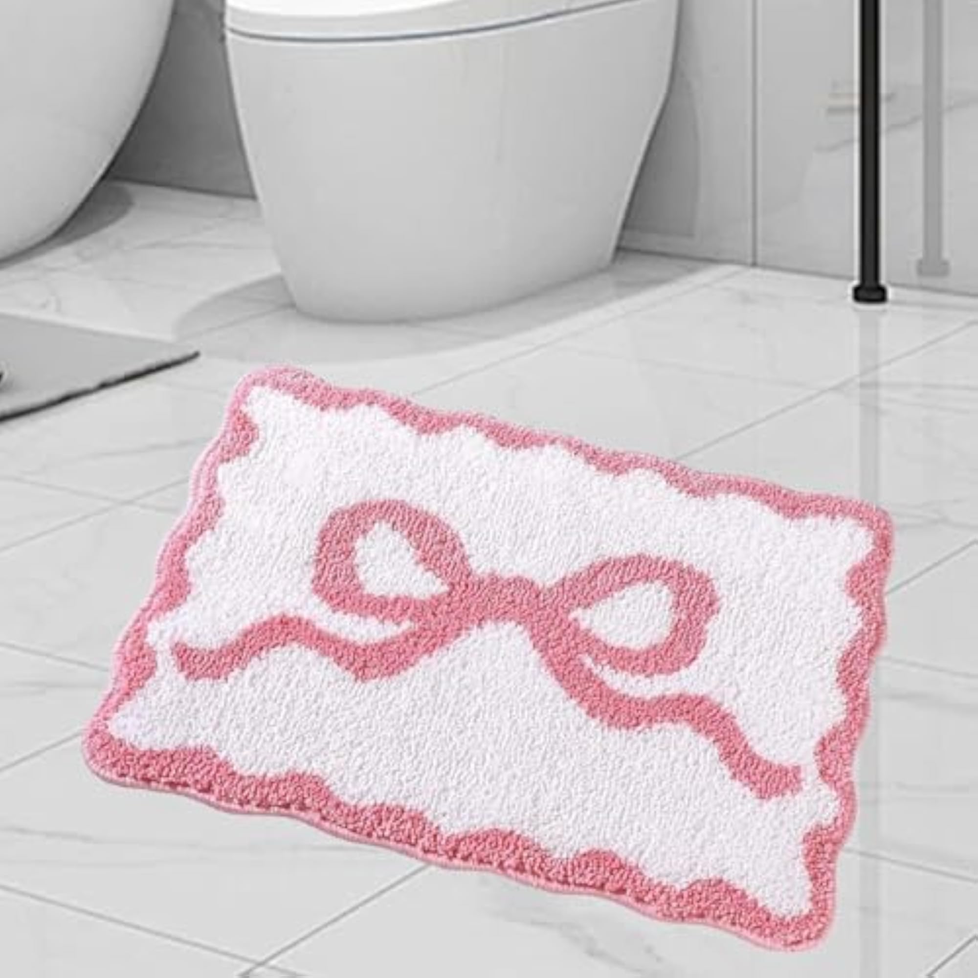 Water Absorbent Bath Rug, Soft Washable Irregular Shape, Pink