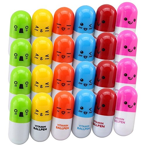 24Pcs Vitamin Pill Ballpoint Pen, Novelty Retractable Gift Ball Pen With Smiling Face Cute Cartoon Emotion #TOP1