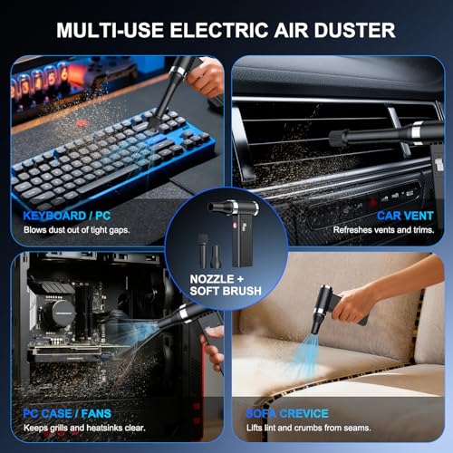 Image of Mini Ultra-Slim Electric Compressed Air Duster 150,000RPM Super Power, Rechargeable Cordless Air Duster, Powerful Airflow for Computer, Keyboard, Outdoor, House and Car