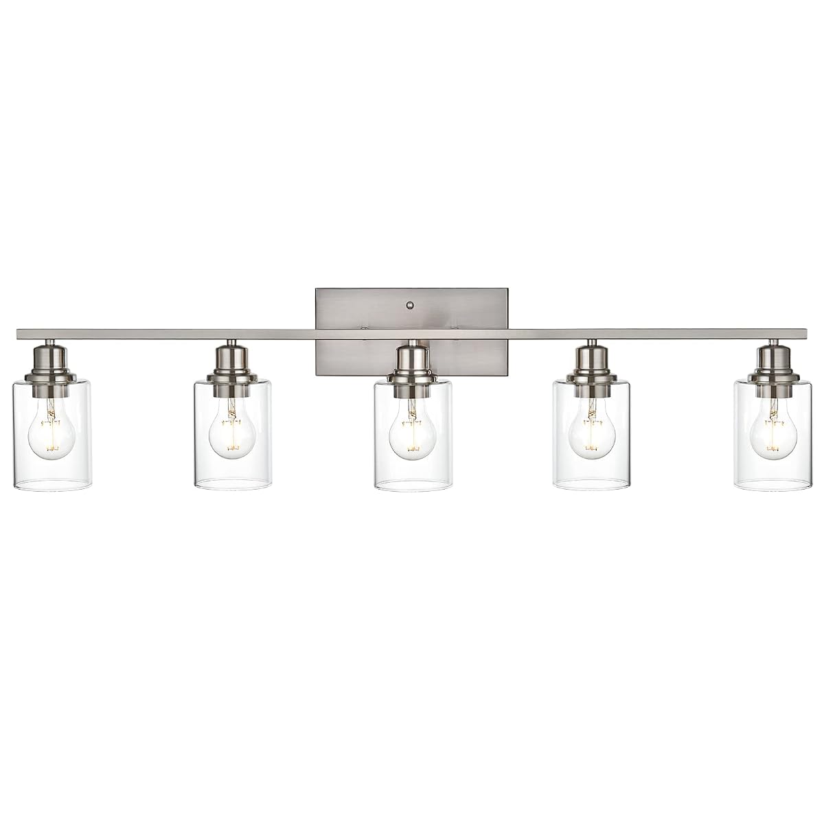VINLUZ 5-Light Bathroom Vanity Light Fixture, Brushed Nickel, Clear Glass