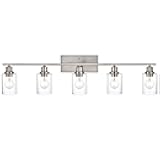 VINLUZ 5-Light Bathroom Vanity Light Fixtures in Brushed Nickel Finish Indoor Wall Sconce Lighting Over Mirror with Clear Glass Shade for Living Room, Bedroom, Hallway