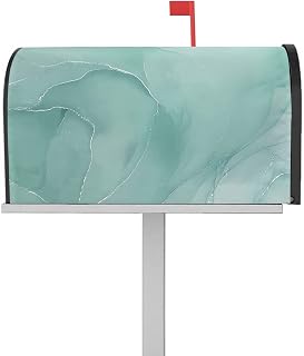 Mailbox Cover Magnetic Teal Marble Aqua White Stripes Mailbox Covers Standard Size 21x18in,Mailbox Covers Wrap Post Letter Box Cover for Garden Yard Outdoor Decor Watercolor Turquoise Art