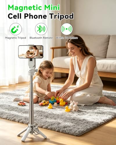CloudValley Magnetic Selfie Stick & Mini Tripod, 360° Rotation Extendable Handheld Stabilizer/Camera Grip with Remote, 5 in 1 Portable Phone Stand for iPhone/Android, Travel Vlog, Live Stream, White - image 4