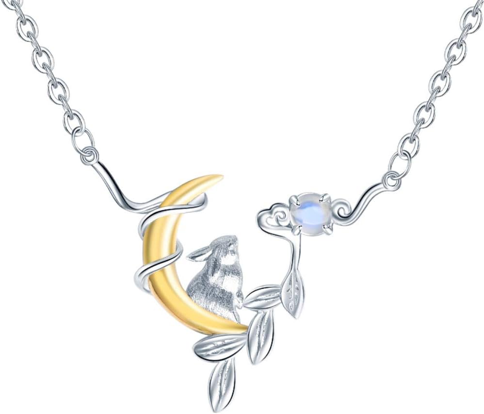 Helen de Lete Love Bunny On The Moon 925 Sterling Silver Collar Necklace