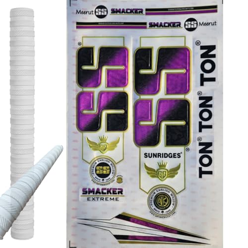 Image of Cottontail Cricket Bat Sticker & Grip Combo | English Willow 4D Digital Fiber Scuff Protection Tape + Ring Chevron Anti Slip Grip | (White)