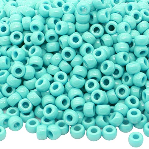 Image of 1000Pcs Pony Beads Bracelet 9mm Turquoise Plastic Barrel Pony Beads for Necklace,Hair Beads for Braids,Key Chain,Jewelry Making (Turquoise)