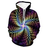 Yowablo Sweatshirt Top Herren Herbstmode 3D Druck Hoodie Kapuze Lose Langarm Vortex-Druck (S,1- Schwarz)