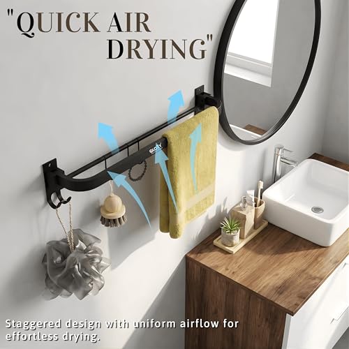 Image of Gloxy Premium Matte Black Finish Stainless Steel Towel Rod Combo Pack of 2-24 Inch Wall Mount Bathroom Towel & Clothes Holder - Rustproof Heavy-Duty Towel Rack for Modern Bathrooms