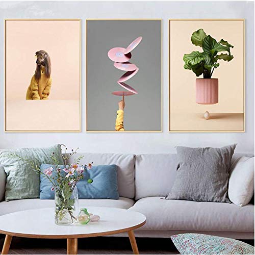 Toile peinture moderne de plante verte et rose pour illuminer la déco de votre salon 50x70cm