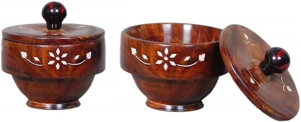 Wooden Sugar Pot, Salt Pot, Spice Pot, Pickle Jar, Jam Jar Masala Box & Multi use Pot, Jar, Containers & Bowl with Spoon, Combo Pack Set of 2