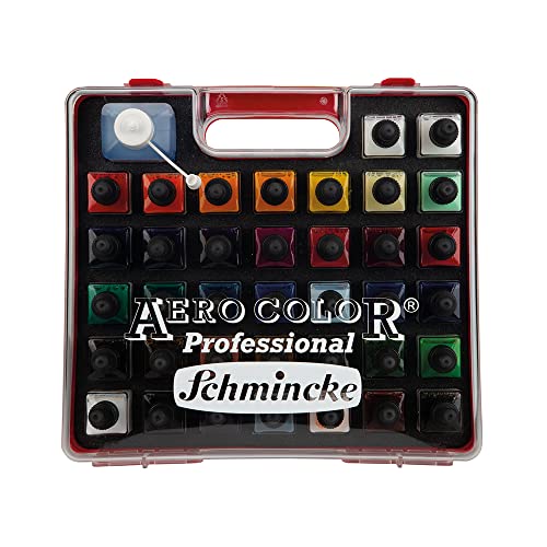 Schmincke - AERO COLOR Professional Kunststoff-Koffer, 37 x 28 ml feinst-flüssige Acrylfarben + AERO CLEAN RAPID, 81 136 097, Airbrush, Acrylmalerei, Mixed Media