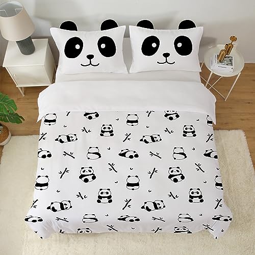 MUSOLEI Cute Panda Bedding Set Double Bed Duvet Covers with Zip Fastening for Kids Boys Girls Black and White Animal Panda Quilt Cover 200 x 200 cm with Pillowcase 50 x 75 cm Bedroom Decor - Image 2