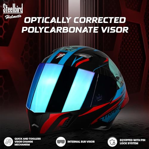 Image of Steelbird SBA-20 Strange ISI Certified Flip-Up Graphic Helmet for Men with Inner Silver Sunshield