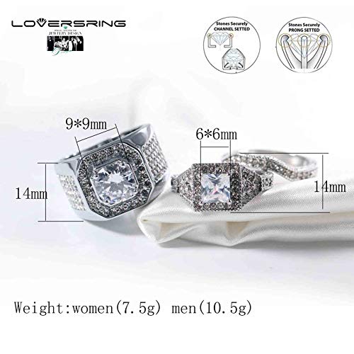 LOVERSRING 3pc His And Hers Couple Ring Bridal Set His Hers Women White Gold Plated Heart Cz Man Titanium Wedding Ring Band Set2