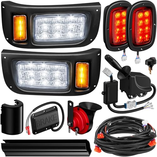 Deluxe Club Car DS 12V LED Headlight Tail Light Kit Club Car Headlight Taillight Kit for 1993-UP DS Gas&Electric Golf Cart Street Legal light Kit with Turn Signal Kit Horn Brake Pad Wire Harness