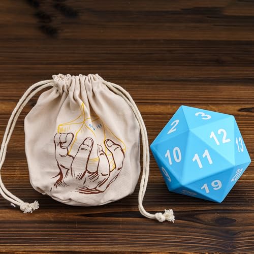 Image of Large Foam D20 Dice, 80mm Jumbo D20 DND Spindown 20 Sided Dice D&D Polyhedral with Drawstring Bag for Role Playing Games (Blue)