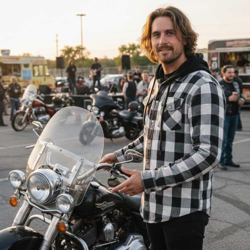 Image of Milwaukee Leather Men's Hooded Flannel Motorcycle Shirt w /CE Approved Armor - Reinforced w /Aramid Fibers