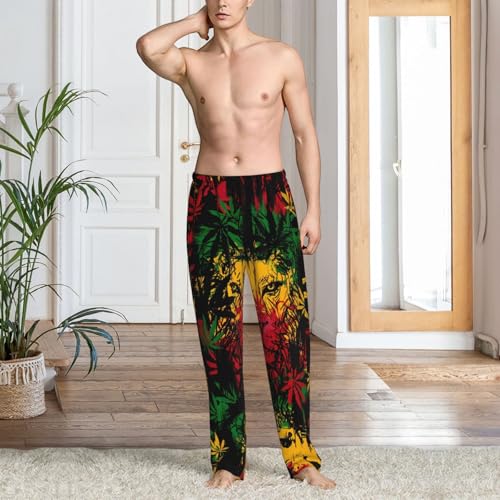 Jamaica Flag Marijuana Rasta Lion Men's Pajama Pants Pajama Bottoms Drawstring Sleepwear Lounge Pants With Pockets3