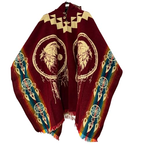 Gamboa Alpaca Wool Mexican Poncho with Hood for Men Hoodie Pancho Mens Western Hooded Serape