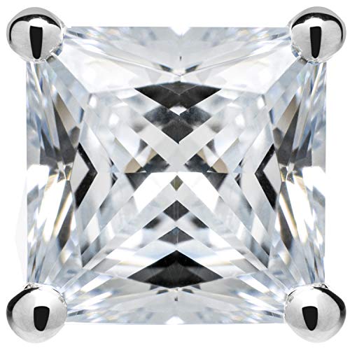14K Solid White Gold Stud Earrings | Princess Cut Cubic Zirconia | Screw Back Posts | 2.0 CTW | With Gift Box
