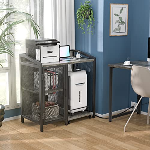 Unikito Office File Cabinets For Home Office With Power Outlet And Door, Large Printer Stand And Paper Shredder Stand Rack With File Cabinet, Modern Printer Cabinet, Office Storage Cabinet, Black Oak #TOP4