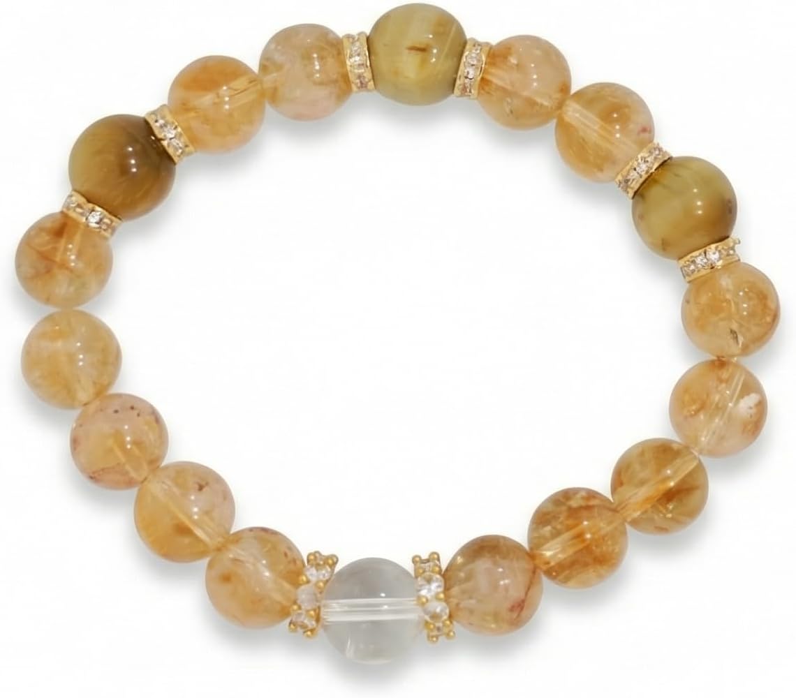 Yellow Rutilated Quartz Wealth Attraction Bracelet – 10mm Natural Yellow Rutilated Quartz Bead Bracelet | 6.5 in Elastic Fit | Prosperity, Confidence & Positive Energy Jewelry Gift