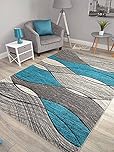 Impulse Teal Grey Wave Thick Quality Modern Carved Rugs Runner Small Extra Large Soft (160cm x 220cm)
