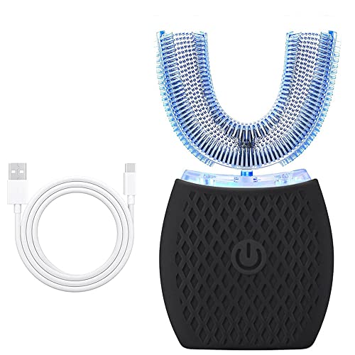 Spazzolino automatico da denti sonico per adulti, a ultrasuoni, con timer, 360°, con batteria senza fili (Black)