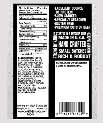 Image of Wild Bill's Hickory Smoked Beef Jerky Pieces, 16 Oz Pack | Made In The USA, USDA Inspected, Marinated In Soy Sauce, Garlic, Black Pepper, Perfect For Work, Travel, Outdoor Activities