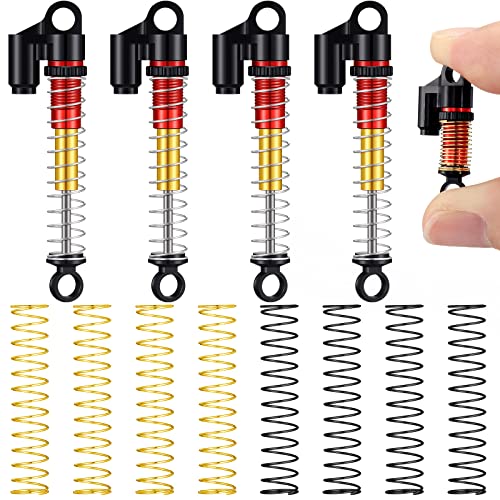 4 Pieces Scx24 Shocks 43Mm Adjustable Aluminum Absorber Rc Shocks Piggyback Damper With 3 Sets Of Springs For 1/24 Axial Scx24 90081 Axi00001 Axi00002 Rc Crawler Car (Black) #TOP23