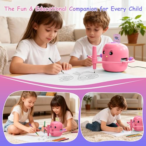Drawing Robot for Kids, Voice Interactive Educational Drawing Machine with 150 Drawing Cards, Montessori Learning Toys for Kids Ages 3-8, for Boys & Girls (Pink) — view 3
