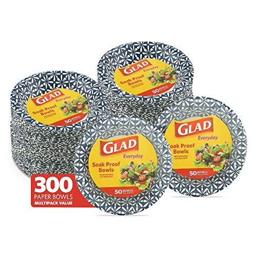 Glad Round Disposable Paper Bowls, Blue Mosaic, 16 Oz, 50 Count, 6-Pack - image 1