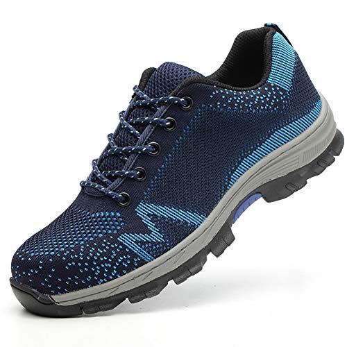 Sicherheitsschuhe für Herren und Damen, leicht, atmungsaktiv, Arbeitsschuhe mit Stahlkappen, Wanderschuhe, blau, 39