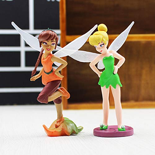 Inan Fairies Miniature Figures, 7 Pcs Fairy Pixie Girl Fly Wing Collection Playset Doll Cake Topper Diy Dollhouse Landscape Scenes Fairy Garden Plant Pot Decor, 3.9" Tall #TOP4