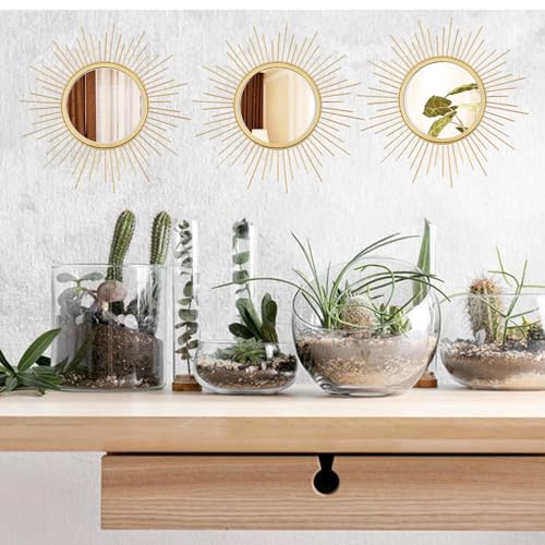 Cityelf 3 Set Gold Sunburst Mirrors For Wall Decorative Metal Mirrors Small Mirror Sets Wall Decor Hanging Mirror Wall Sculpture For Bedroom Living Room Entryway thumb #3