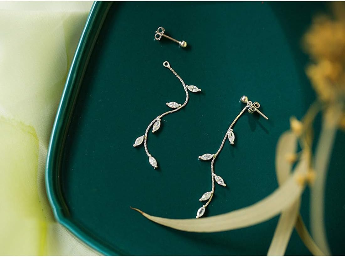 SLUYNZ 925 Sterling Silver CZ Droplet Dangle Earrings Chain for Women Teen Girls Olive Leaf Elegant Dangle Earrings for Wedding Bridal Prom - Image 4