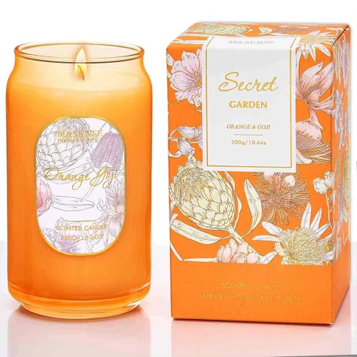 M&SENSE Orange&Goji - Velas perfumadas para el hogar, velas de cera de soja de 10.5 onzas, velas en tarro no tóxicas, hasta 60 horas de combustión, fragancia para el hogar, regalo para aliviar el