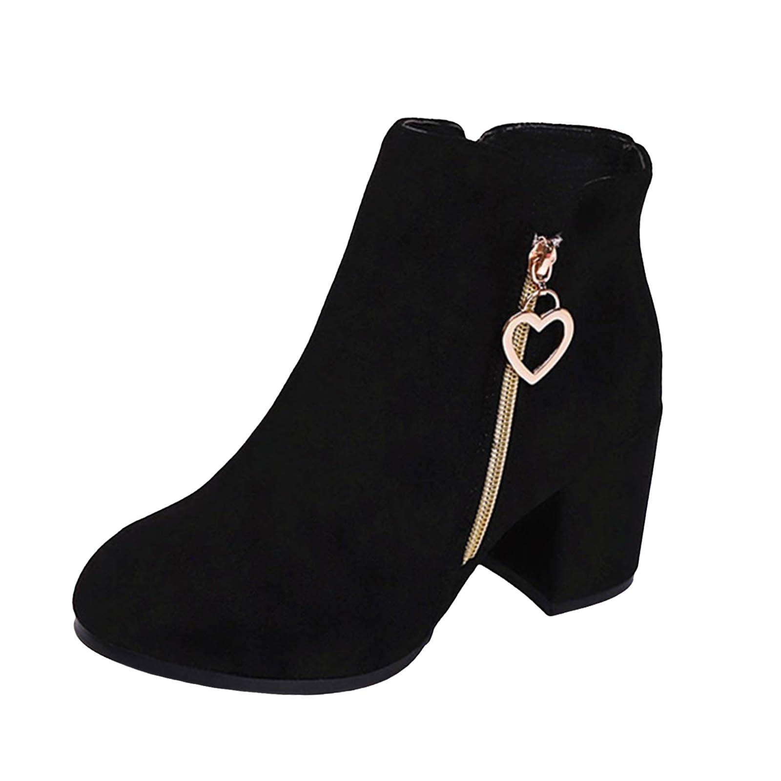 Womens Short Suede Ankle Boots Low Block Heel Side Zipper Fashion Booties Shoes